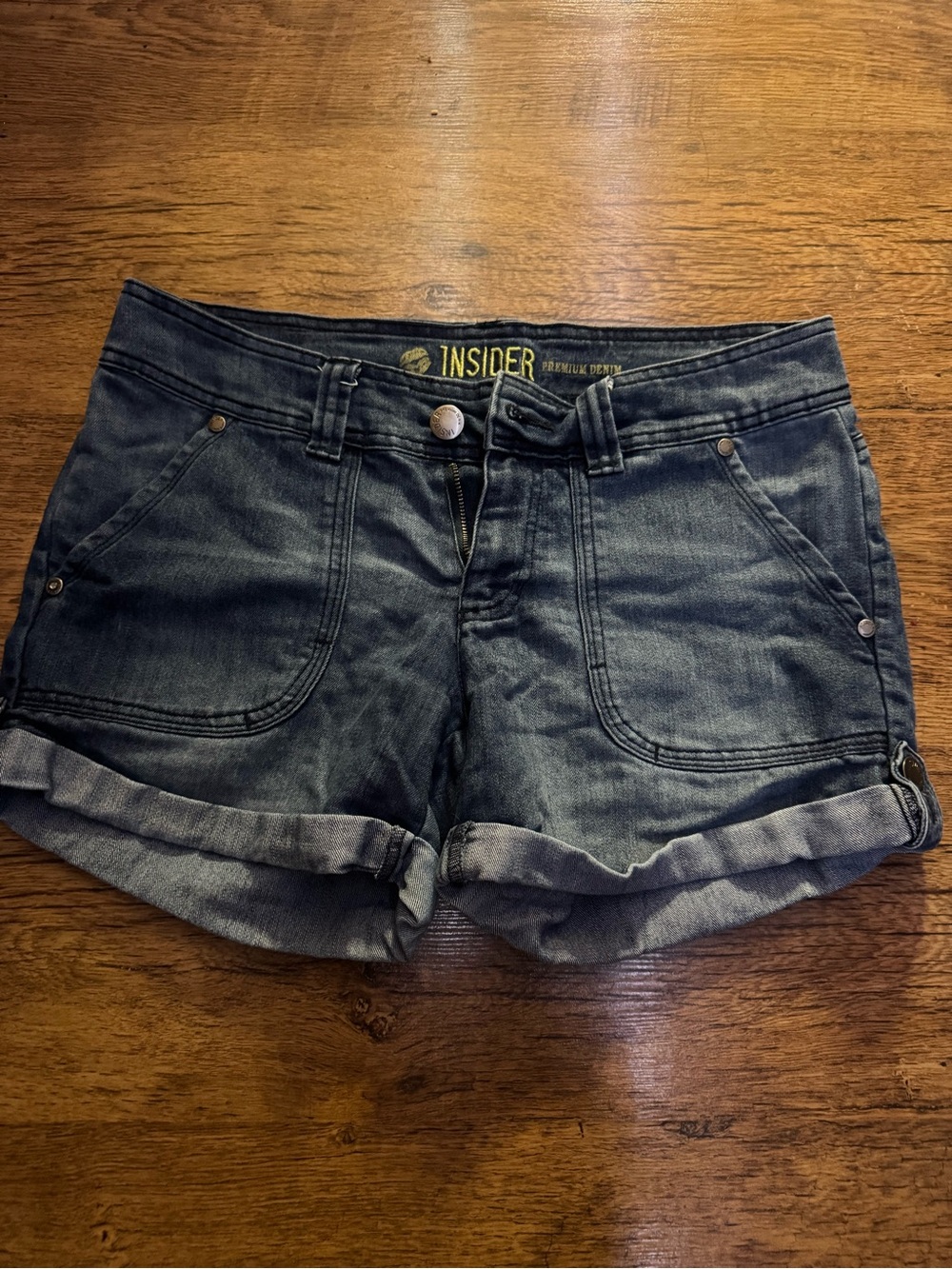 Dark Blue Rolled Hem Denim Shorts